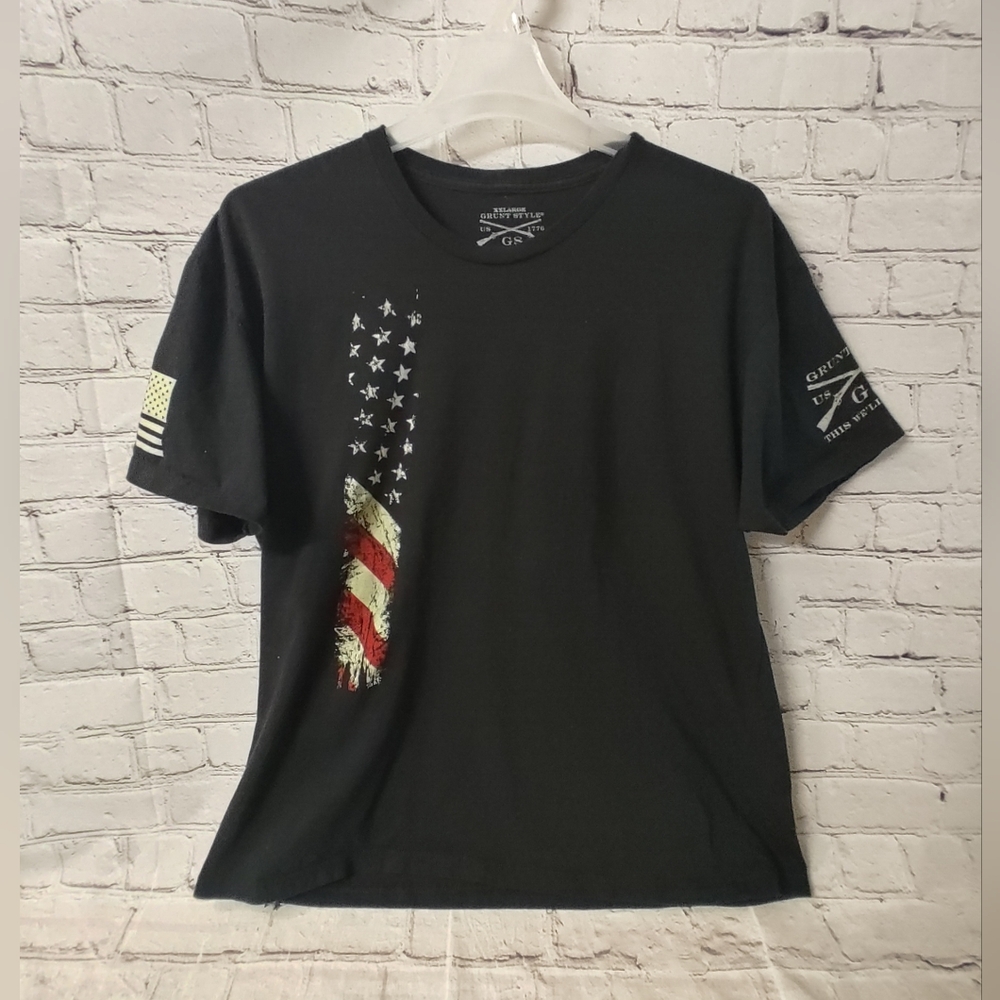 Grunt Style American Flag XXL Black Crewneck Tee Shirt